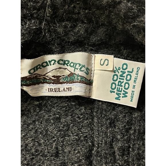 Aran Crafts Wool Cardigan Sweater •S• Irish Ireland Open Front Cable Fisherman - Picture 9 of 11